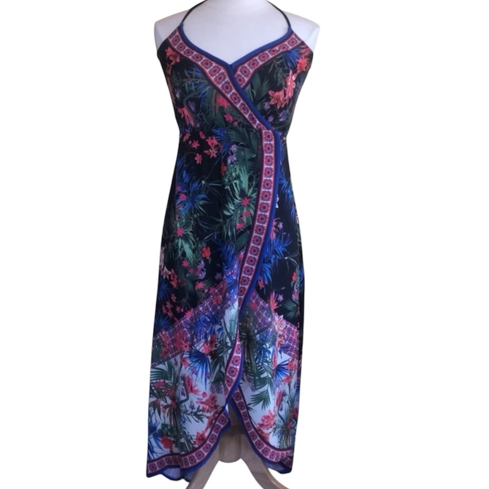 Flying Tomato Black & Multi color floral empire maxi tropical Sun dress Size XS - Picture 1 of 12